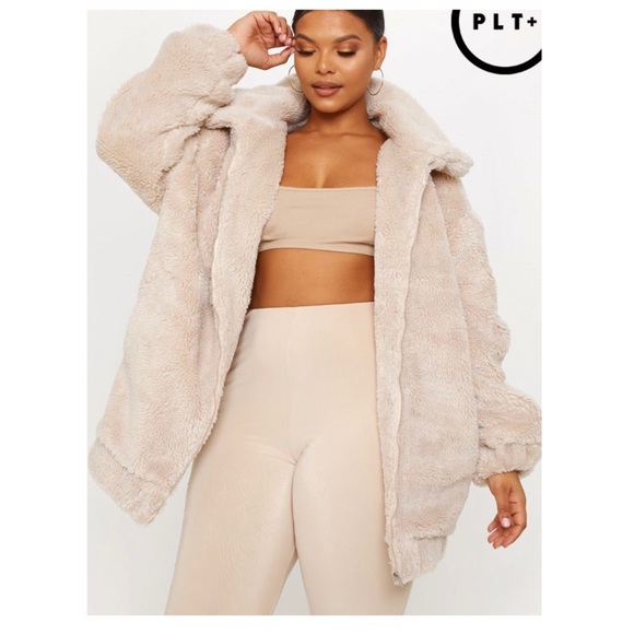 PrettyLittleThing Jackets & Blazers - PRETTY LITTLE THING PLUS STONE TEDDY BOMBER COAT SIZE 22